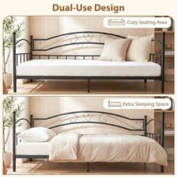 Gymax Metal Daybed Frame Single Size Sofa Bed With Classic Headboard in Black - thumbnail 4