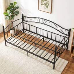 Gymax Metal Daybed Frame Single Size Sofa Bed With Classic Headboard in Black - thumbnail 2