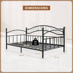 Gymax Metal Daybed Frame Single Size Sofa Bed With Classic Headboard in Black - thumbnail 7
