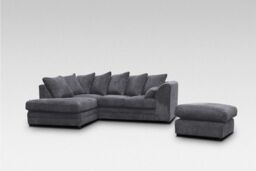 Furniture 786 Horizon Jumbo Cord 4 Seater Left Hand Facing Corner Sofa + Footstool in Grey - thumbnail 1