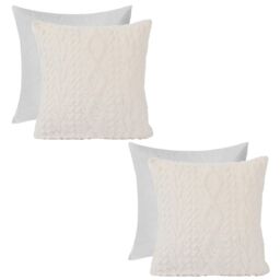 "OHS 2 x Cable Knit Cushion Covers Soft Sherpa Filled Cases 18"" x 18"" in Cream - Size: 45 cm x 45 cm"