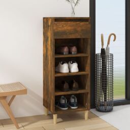 Berkfield Home Shoe Cabinet Smoked Oak 40x36x105 cm Engineered Wood in Brown - Size: 40 x 36 x 105 cm - thumbnail 1