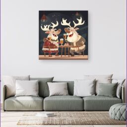 Warren Reed - Designer Reindeers Down The Pub Canvas - Size: w40 inch x h40 inch - thumbnail 1