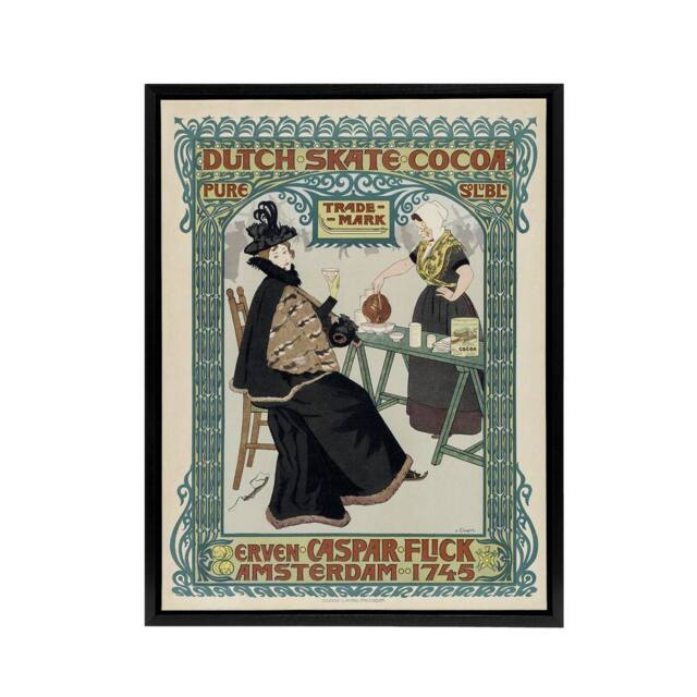 "Artery8 Dutch Skate Cocoa Advert Framed Canvas Wall Art Print Georg van Caspel in Green - Size: W12"" x H16""" - image 1