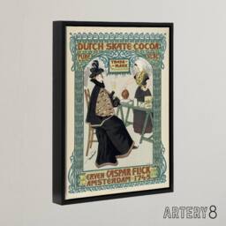 "Artery8 Dutch Skate Cocoa Advert Framed Canvas Wall Art Print Georg van Caspel in Green - Size: W12"" x H16""" - thumbnail 2