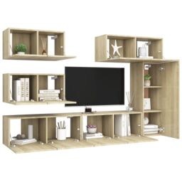 Berkfield Home 6 Piece TV Cabinet Set Sonoma Oak Engineered Wood in Brown - thumbnail 3