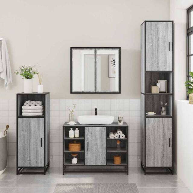 Berkfield Home Elegant Bathroom Sink Cabinet Grey Sonoma 80x33x60 cm Engineered Wood - Size: 80 x 33 x 60 cm - image 1