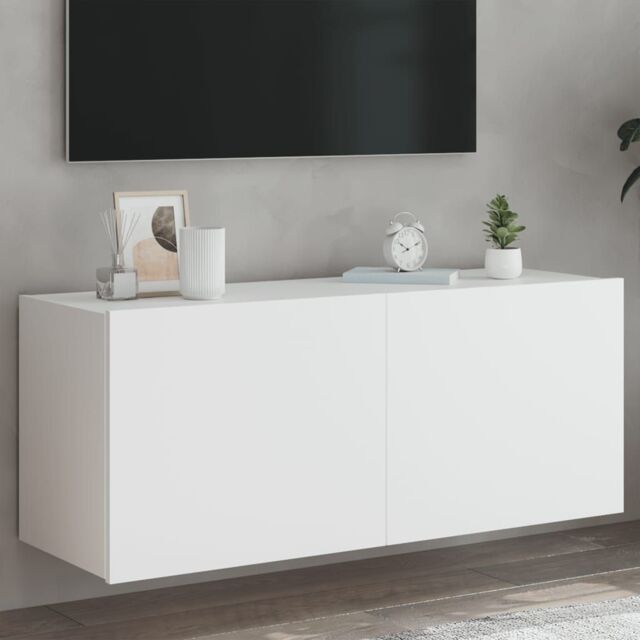 Berkfield Home TV Wall Cabinet with LED Lights White 100x35x41 cm - Size: 100 x 35 x 41 cm - image 1