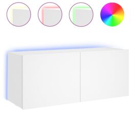 Berkfield Home TV Wall Cabinet with LED Lights White 100x35x41 cm - Size: 100 x 35 x 41 cm - thumbnail 2