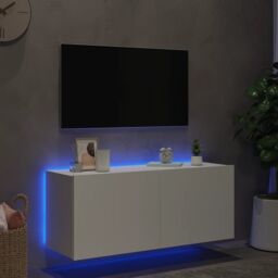 Berkfield Home TV Wall Cabinet with LED Lights White 100x35x41 cm - Size: 100 x 35 x 41 cm - thumbnail 4