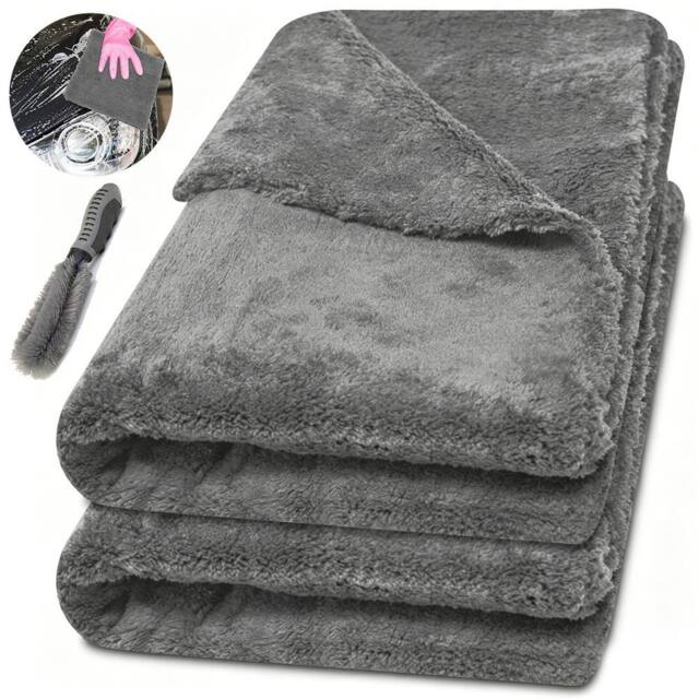 Ventryn 2x Microfibre Car Drying Towel Absorbent Large Edgeless Cloth in Grey - image 1