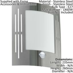 Loops IP44 Outdoor Wall Light & PIR Motion Sensor Stainless Steel 1 x 60W E27 Bulb in Metallics - thumbnail 2