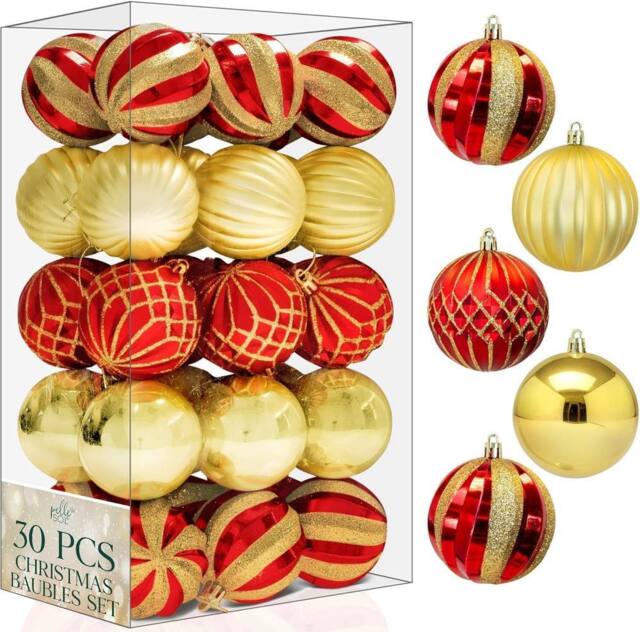 Pelle & Sol 30 Pcs Christmas Baubles Set 6cm / 2.36 inches - Red & Gold - Size: 30 Pieces - image 1