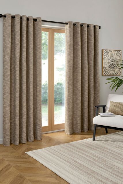 Curtina 'Talon' Jacquard Woven Textured Pair of Eyelet Curtains in Natural - Size: 168 cm width x 137 cm drop - image 1