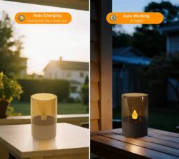 Bright Zeal Set of 3 Grey Solar LED Flameless Candles with Flickering Flame in Light Grey - thumbnail 4