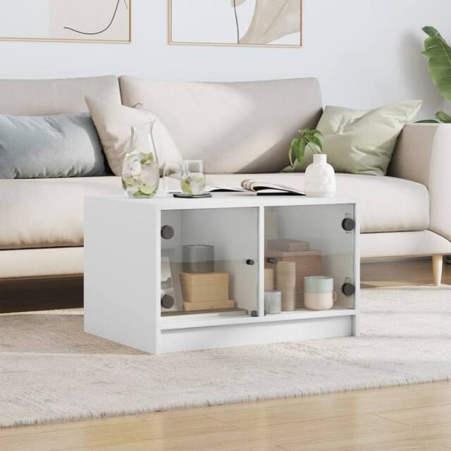 Berkfield Home Modern Coffee Table with Glass Doors White 68x50x42 cm - Size: 68 x 50 x 42 cm - image 1