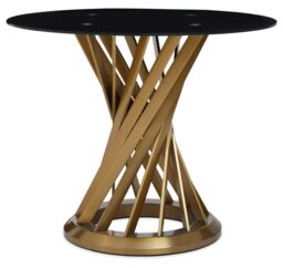 Black Glass and Gold Hourglass Base Dining Table, Modern Black and Gold Round Dining Table for Modern Homes