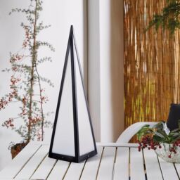 mysmartbuy Battery Powered Black Pyramid Lantern Lamp - Weatherproof Metal Freestanding Indoor Outdoor Home Garden LED Light - H45 x 12cm - thumbnail 2