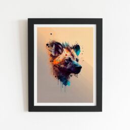 "Warren Reed - Designer Hyena Face Splashart Light Background Framed Art Print in Black - Size: W24"" x H36""" - thumbnail 1