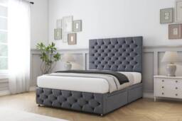 "Sloomy Watson Plush Divan Base 2 Drawers - 54"" Headboard & 12"" Footboard in Dark Grey - Size: Small Double" - thumbnail 3