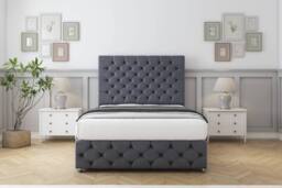 "Sloomy Watson Plush Divan Base 2 Drawers - 54"" Headboard & 12"" Footboard in Dark Grey - Size: Small Double" - thumbnail 2