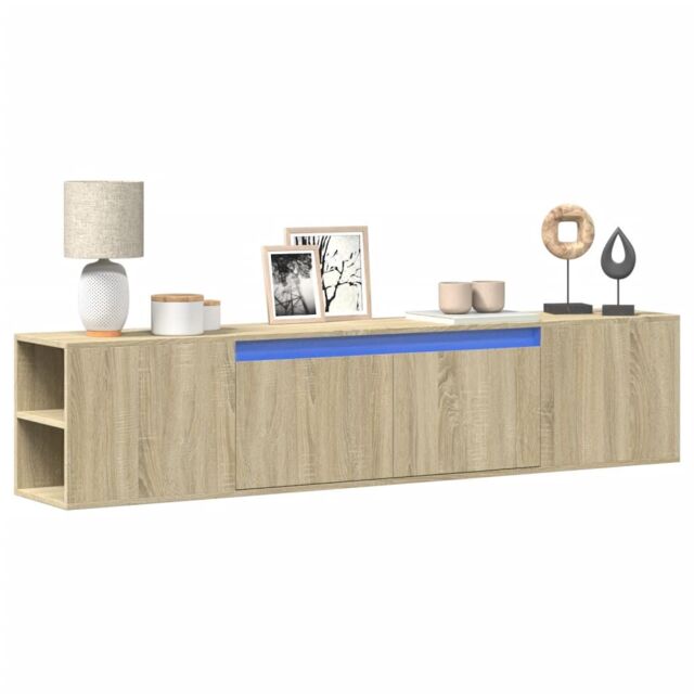 Berkfield Home TV Wall Cabinet with LED Sonoma Oak 180x31x39.5 cm in Brown - image 1