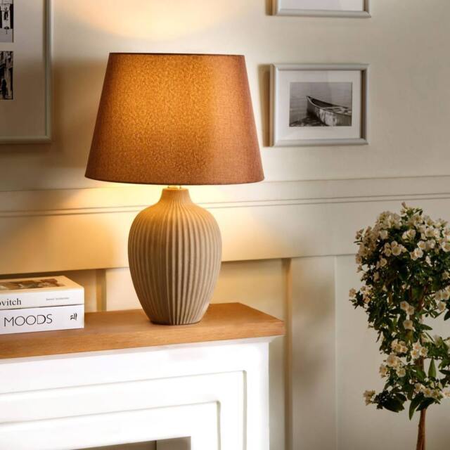 Wyld and Coco Brown Ceramic Table Lamp 52cm with Linen Empire Shade - image 1