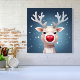 "Warren Reed - Designer Rudolph With His Red Nose Canvas - Size: W16"" x H16""" - thumbnail 1