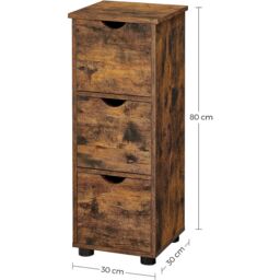 VASAGLE Bathroom Storage Tower Cabinet Cupboard with 3 Drawers in Brown - thumbnail 3