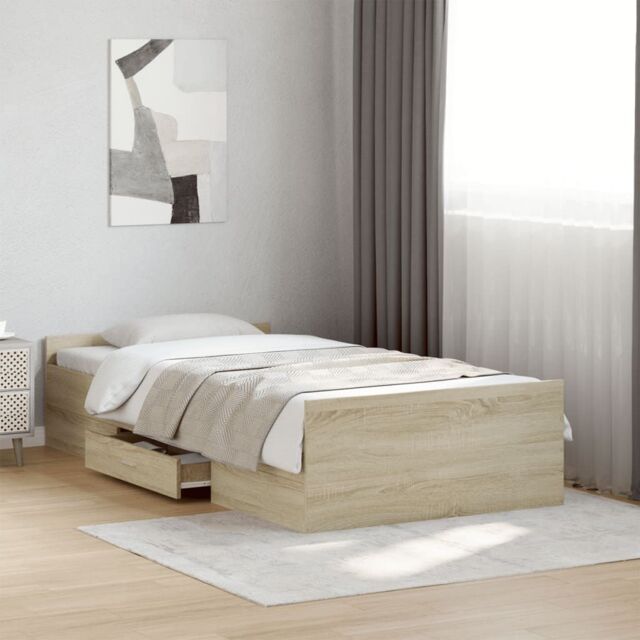 Berkfield Home Bed Frame with Drawers without Mattress Sonoma Oak 75x190 cm Small Single in Brown - image 1