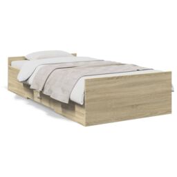 Berkfield Home Bed Frame with Drawers without Mattress Sonoma Oak 75x190 cm Small Single in Brown - thumbnail 2