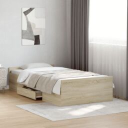 Berkfield Home Bed Frame with Drawers without Mattress Sonoma Oak 75x190 cm Small Single in Brown - thumbnail 1