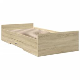 Berkfield Home Bed Frame with Drawers without Mattress Sonoma Oak 75x190 cm Small Single in Brown - thumbnail 3