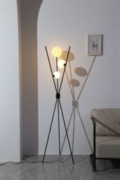 Living and Home Metal Tripod Standing Floor Lamp with Plastic Lampshade in Black - thumbnail 3