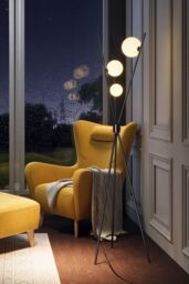 Living and Home Metal Tripod Standing Floor Lamp with Plastic Lampshade in Black - thumbnail 4