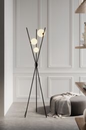 Living and Home Metal Tripod Standing Floor Lamp with Plastic Lampshade in Black - thumbnail 5
