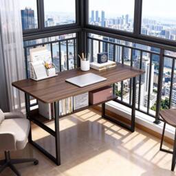 Ventryn Home Office Computer Desk with Bookshelf Workstation Writing Table in Brown