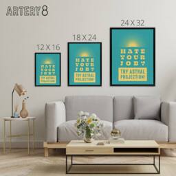 "Artery8 Hate Job Try Astral Projection Teal Yellow Funny Framed Canvas Art in Blue - Size: W12"" x H16""" - thumbnail 4
