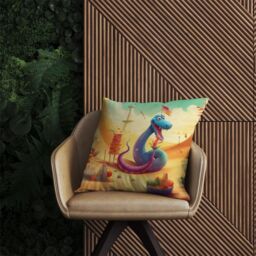 Warren Reed - Designer Snake On A Beach Holiday Outdoor Cushion in Yellow - Size: 45 cm x 45 cm - thumbnail 2
