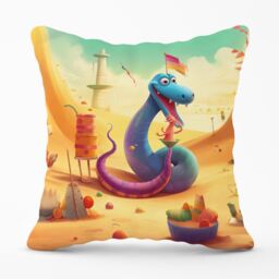 Warren Reed - Designer Snake On A Beach Holiday Outdoor Cushion in Yellow - Size: 45 cm x 45 cm - thumbnail 1