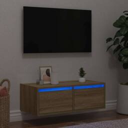 Berkfield Home TV Cabinet with LED Lights Sonoma Oak 75x35.5x25 cm in Light Tan - thumbnail 2