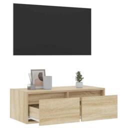 Berkfield Home TV Cabinet with LED Lights Sonoma Oak 75x35.5x25 cm in Light Tan - thumbnail 5