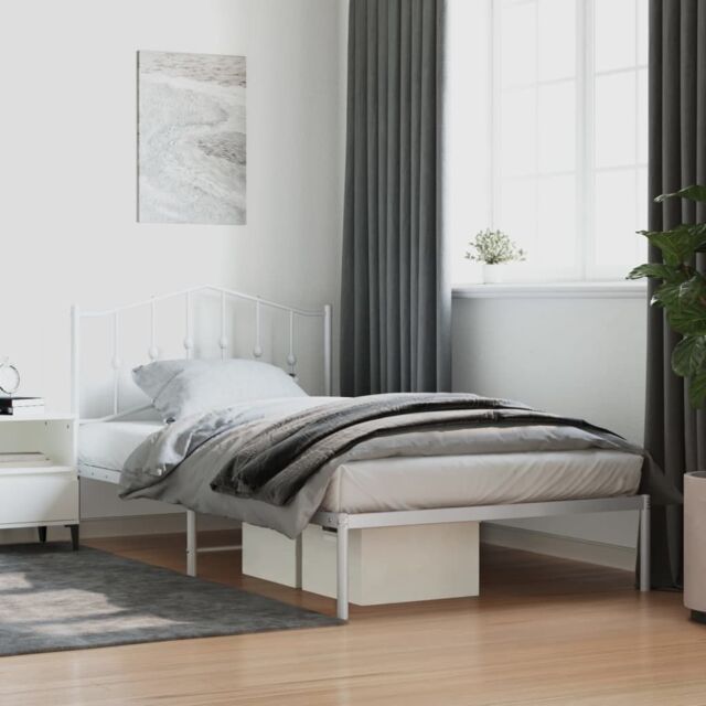 Berkfield Home Metal Bed Frame with Headboard White 107x203 cm - image 1