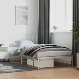 Berkfield Home Metal Bed Frame with Headboard White 107x203 cm - thumbnail 1