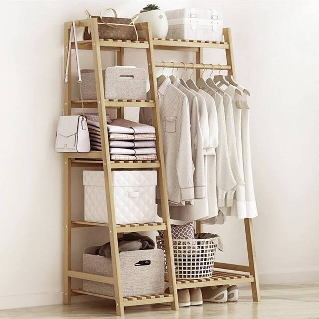 KORVIXA 32 in Bamboo Wood Clothes Rail Rack in Brown - Size: 500mm - image 1