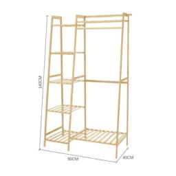 KORVIXA 32 in Bamboo Wood Clothes Rail Rack in Brown - Size: 500mm - thumbnail 2