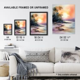 Artery8 Wall Art Print The Bonnie Banks Of Loch Lomond Sunset Watercolour Art Framed - Size: A4 - thumbnail 3