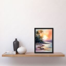 Artery8 Wall Art Print The Bonnie Banks Of Loch Lomond Sunset Watercolour Art Framed - Size: A4 - thumbnail 4