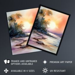 Artery8 Wall Art Print The Bonnie Banks Of Loch Lomond Sunset Watercolour Art Framed - Size: A4 - thumbnail 2