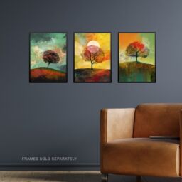Artery8 Wall Art Print Set of 3 Lone Tree Paintings by Jan Harper Earthy Moody Landscape Aesthetic Living Room Poster s Pack in Green - Size: A4 - thumbnail 2
